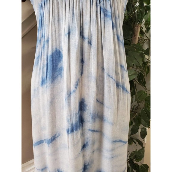 Raviya Womens White Blue Tie Dye 100% Rayon V Neck Sleeveless Maxi Dress Small - Picture 4 of 13